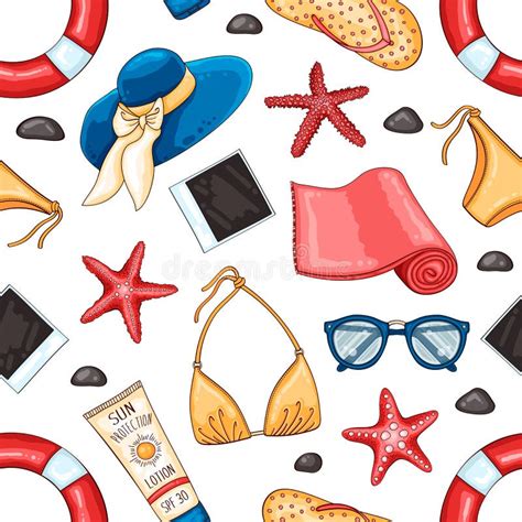 Summer Fashion Seamless Pattern With Beach Clothes And Accessories