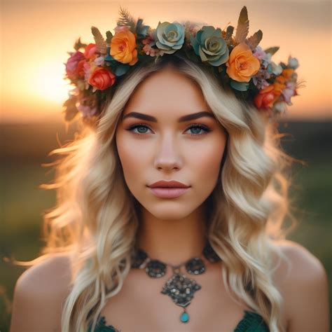 Premium Photo A Pretty Young Woman Wearing A Flower Crown On Her Head