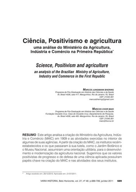 PDF Ciência Positivismo e agricultura PDF file691 Ciência