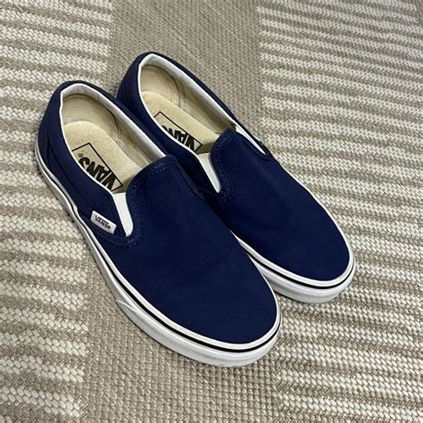 Dark blue slip on vans - in perfect condition worn... - Depop