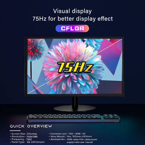 Monitor Pc 27 Inci Monitor Melengkung Permainan 75Hz Dengan 27Inci