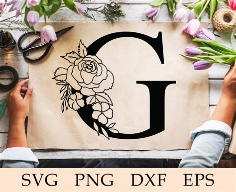 Botanical Font Svg Floral Letter G Svg Floral Alphabet G Etsy