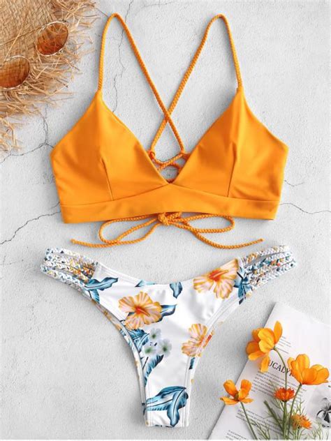 [56 Rabatt] [populÄr] 2019 Zaful Geflochtenes Blumen Bikini Set Mit