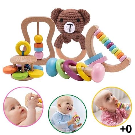 Brinquedo Montessori Madeira Kit 5 Em 1 Bebe 0 A 1 Ano