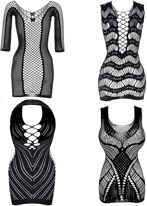 GVIANCXI 4 Pack Collection Fishnet Stretchy Swimsuit Cover Up Dress For Women Sexy Bikini Cover