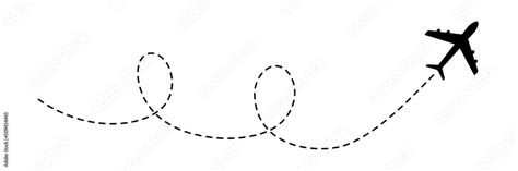 Airplane line path icon. Air plane flight route with line trace. Vector ...