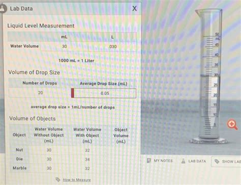 Solved Lab Data Liquid Level Measurement Ml L Mi Water Chegg