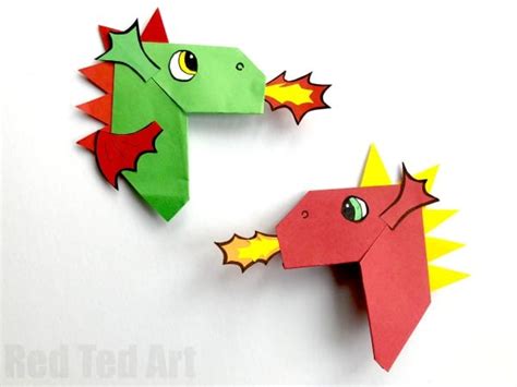 Fun Dragon Corner Bookmark Design - Red Ted Art - Kids Crafts