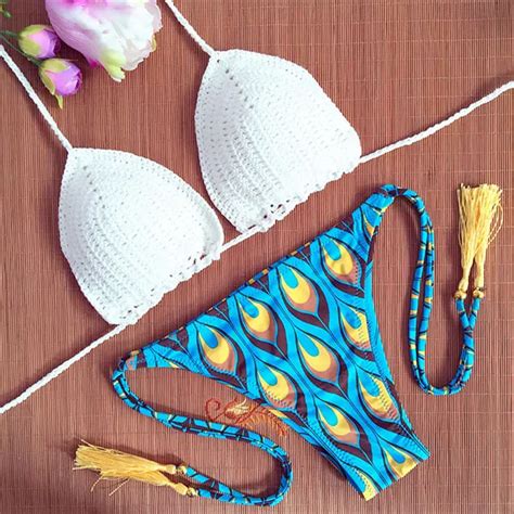 Donne Dell Annata Costume Da Bagno Sexy Del Crochet Bikini Bianco Swimwear Delle Donne