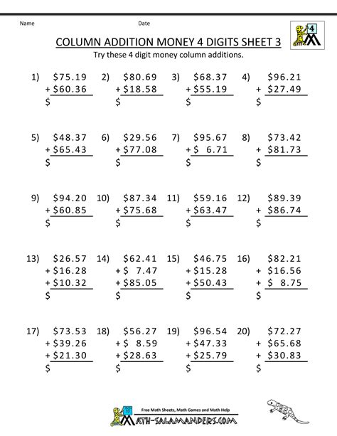 10+ 4 Digit Addition – Worksheets Samples