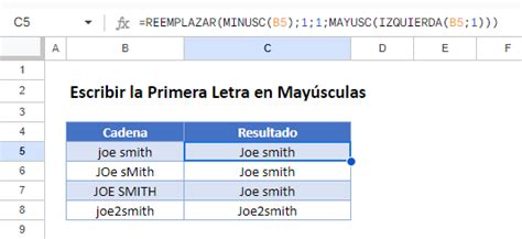 Escribir la Primera Letra en Mayúsculas Excel y Google Sheets