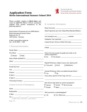 Fillable Online Application Form Berlin International Summer School