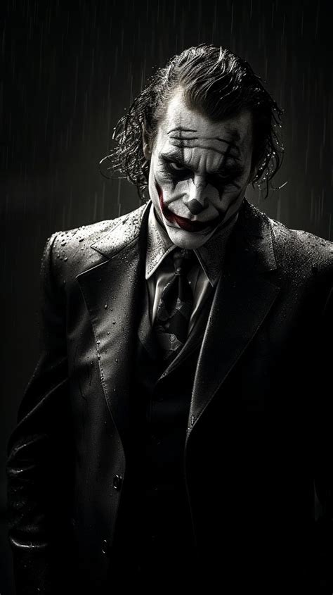 A Man Dressed As The Joker Standing In The Rain