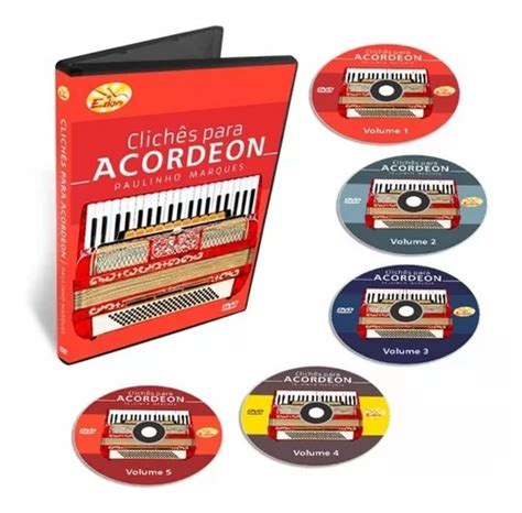 Coleção Curso Clichês Para Acordeon 5 Dvds original Edon