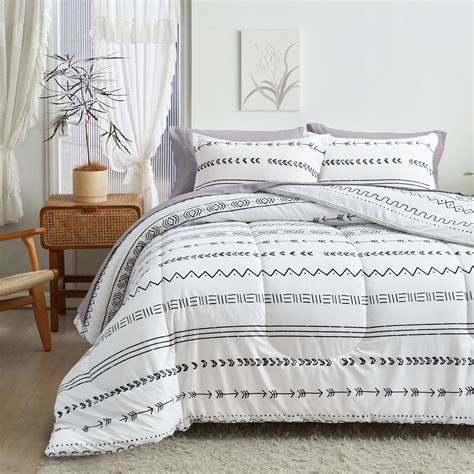 Flysheep Pcs Modern White Boho Comforter Set Full Queen Size