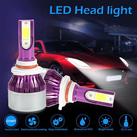 Buy Pair Cob Led Car Headlight Bulbs W K Headlamp Fog Light