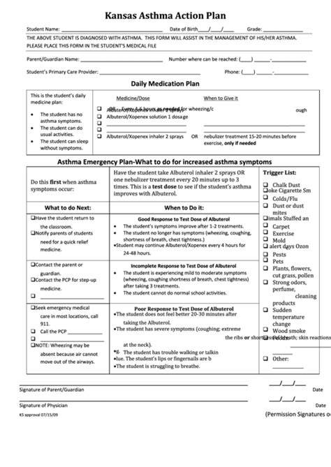 Asthma Action Plan Form Printable Pdf Download