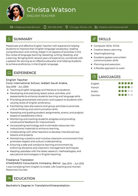 English Teacher Cv Sample In 2025 Resumekraft