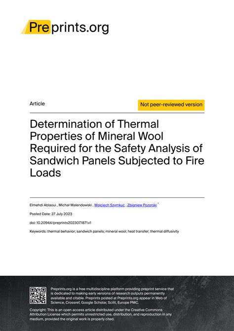 Pdf Determination Of Thermal Properties Of Mineral Wool Required For