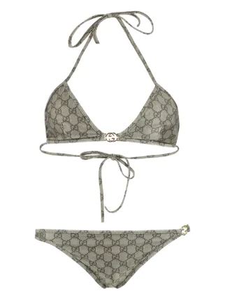 Gucci GG Supreme Print Triangle Bikini Neutrals FARFETCH UK