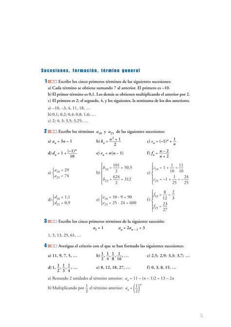 Matematicas Resueltos Soluciones Sucesiones Y Progresiones 3º Eso