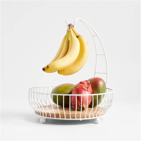 Cora White And Wood Fruit Basket With Banana Hanger Crate Barrel Canada