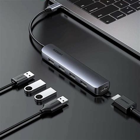 UGREEN. USB-концентратор (хаб) 5 в 1 Type C, 4 x USB 3.0, HDMI (CM41 ...