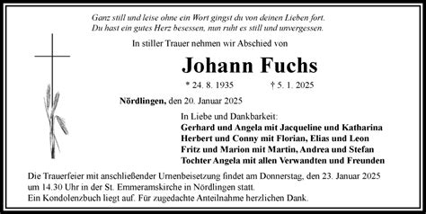 Traueranzeigen Von Johann Fuchs Augsburger Allgemeine Zeitung