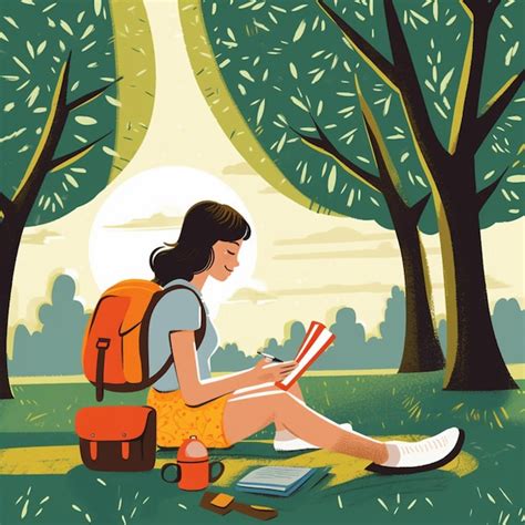 Premium Photo There Is A Woman Sitting On The Grass Reading A Book