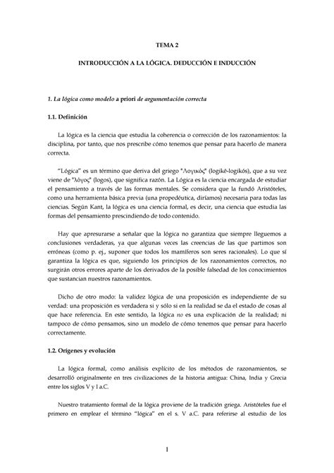 TEMA 2 Introducción a la lógica Deducción e inducción TEMA 2