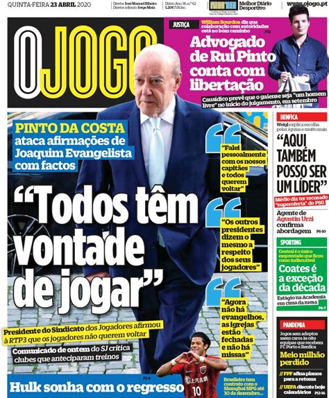 Capa Jornal O Jogo Abril Capasjornais Pt