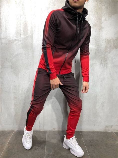 Mens Tracksuit 2 Piece Set 3d Gradient Colour Casual Hoodies