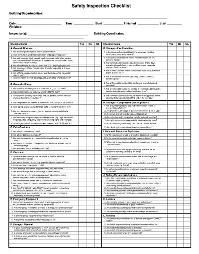 Free Printable Safety Inspection Checklist Templates Pdf Doc