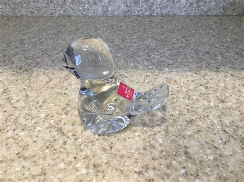 Vintage Hand Made Viking Glass Small Clear Bird Wsticker 4” Tall