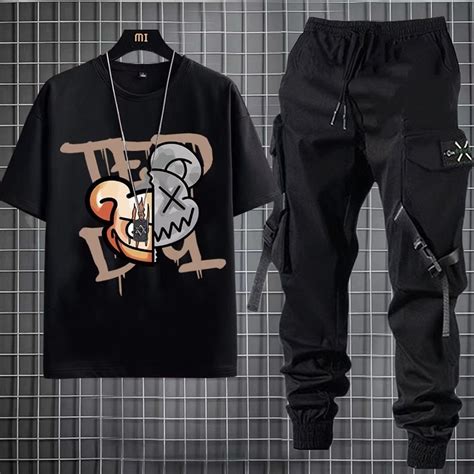 Calça De Carga Masculina Estilo Hip Hop Joggers Conjunto De Homens