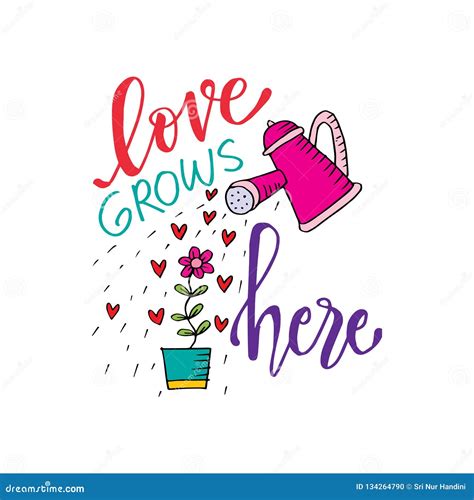 Romantic Love Lettering Love Grows Here Stock Vector Illustration Of