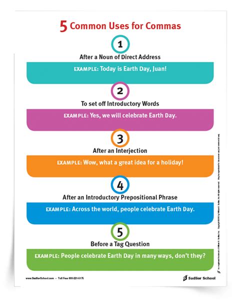 5 Common Uses For Commas Anchor Chart And Reference Sheet 3 12 Sadlier School