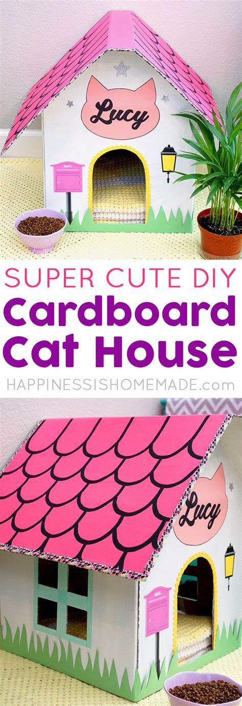 DIY Cardboard Cat House - Happiness is Homemade