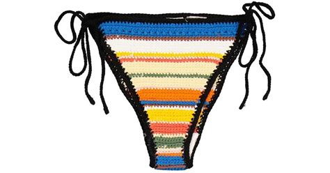 Ganni Beach Stripe Multi Crochet Bikini Bottom In Blue Lyst