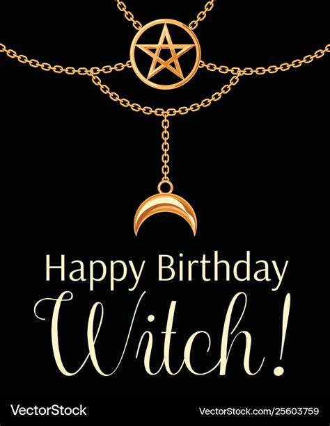 Happy Birthday Witch Card Golden Metallic Vector Image