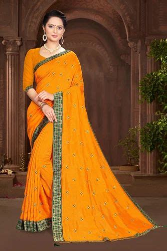 Admyrin Yellow Vichitra Silk Lace With Stone Work Designer Party Wear