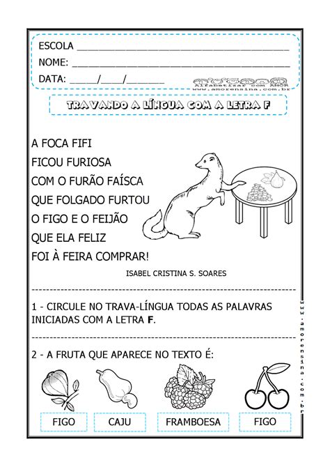 Pin de Núbia em infantil Letra f Atividades alfabetização e