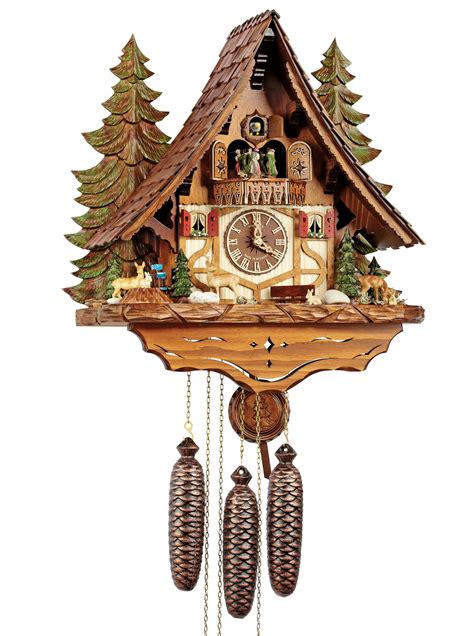 Cuckoo Clock 8 Day Chalet With Forest Scenery Schneider Fehrenbach Black Forest Clocks And