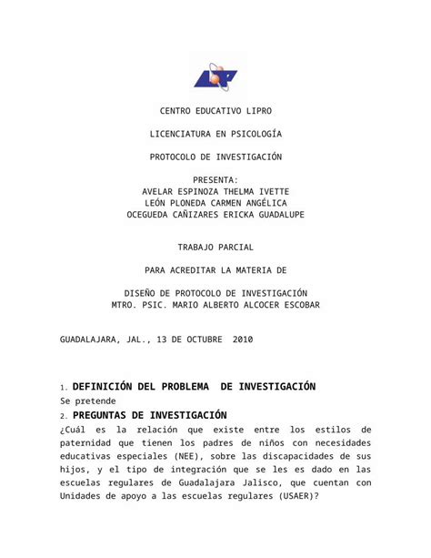 Doc Ejemplo De Protocolo De Investigaci N Dokumen Tips