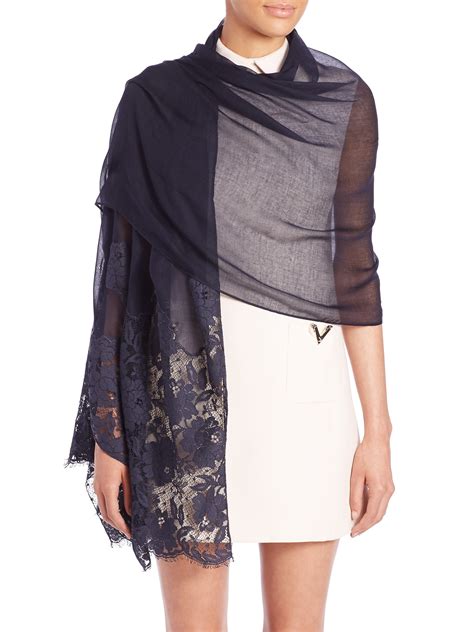 Valentino Lace Trimmed Scarf In Blue Lyst