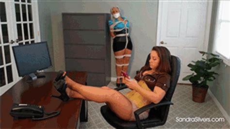 Lesbian Ladyboss Keeps MILF Secretary Captive Teases Her With B O Pantyhose