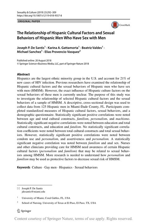 The Relationship Of Hispanic Cultural Factors And Sexual Behaviors Of Hispanic Men Who Have Sex