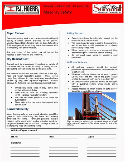 General Construction Safety Form Toolbox Talks Printable Free