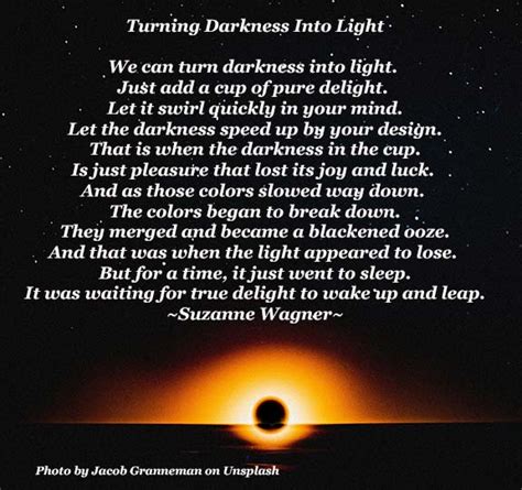 Suzanne Wagner Poem Turning Darkness Into Light Suzanne Wagner