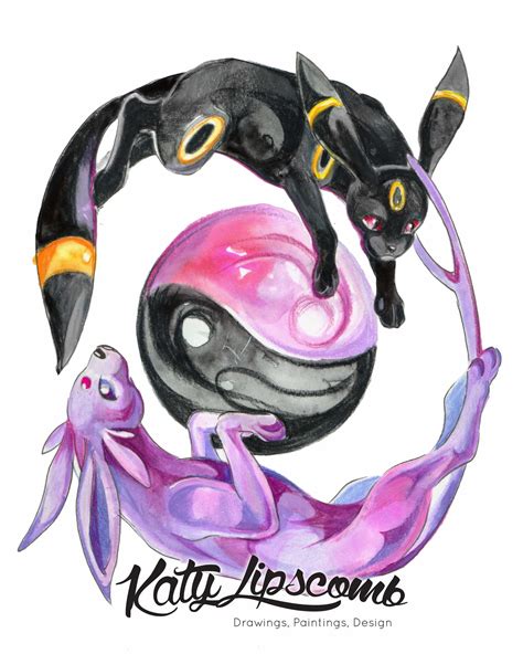 Umbreon And Espeon Print Umbreon And Espeon Pokemon Painting